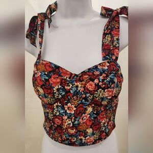 NWOT small red crop top, bra inside w/ cute ties on straps